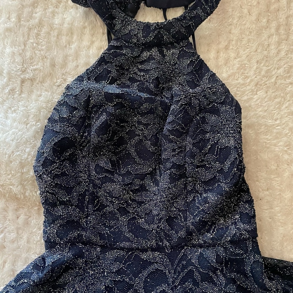 Blue material mini homecoming dress